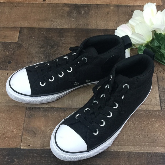 Converse Black Canvas Slip-On Mid-Top Sneakers - Picture 1 of 8